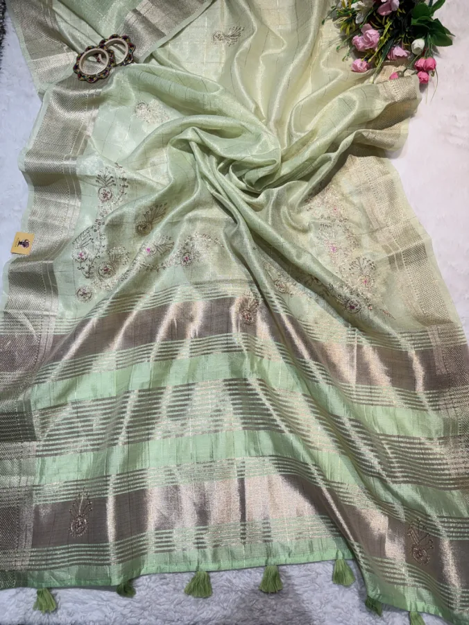 NEELAM TRADERS NEW LAUNCH TRENDING  Budget friendly saree in Cotton Silk Fabric with pithan work all over GREEN