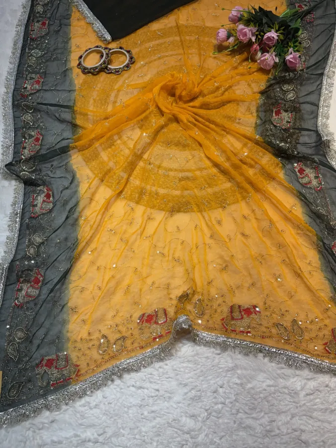 NEELAM TRADERS NEW LAUNCH TRENDING Viral  rajputi Elephant design saree with jaal work and kiran border all over