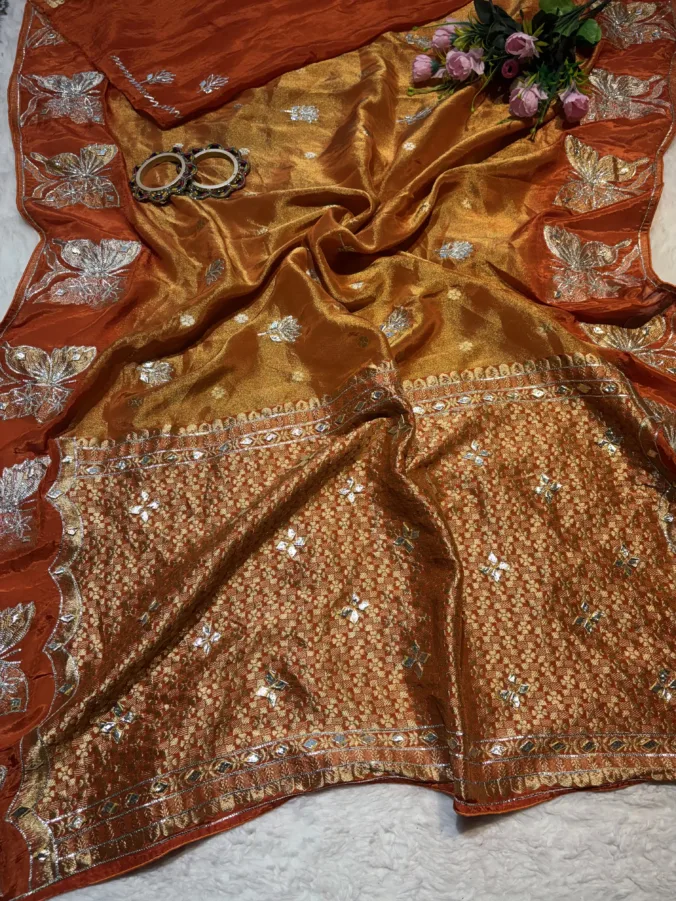 NEELAM TRADERS NEW LAUNCH TRENDING Kacha gotta work in original H.O Silk Fabric RUST ORANGE