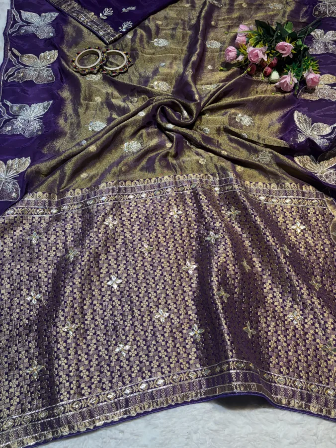 NEELAM TRADERS NEW LAUNCH TRENDING Kacha gotta work in original H.O Silk Fabric PURPLE