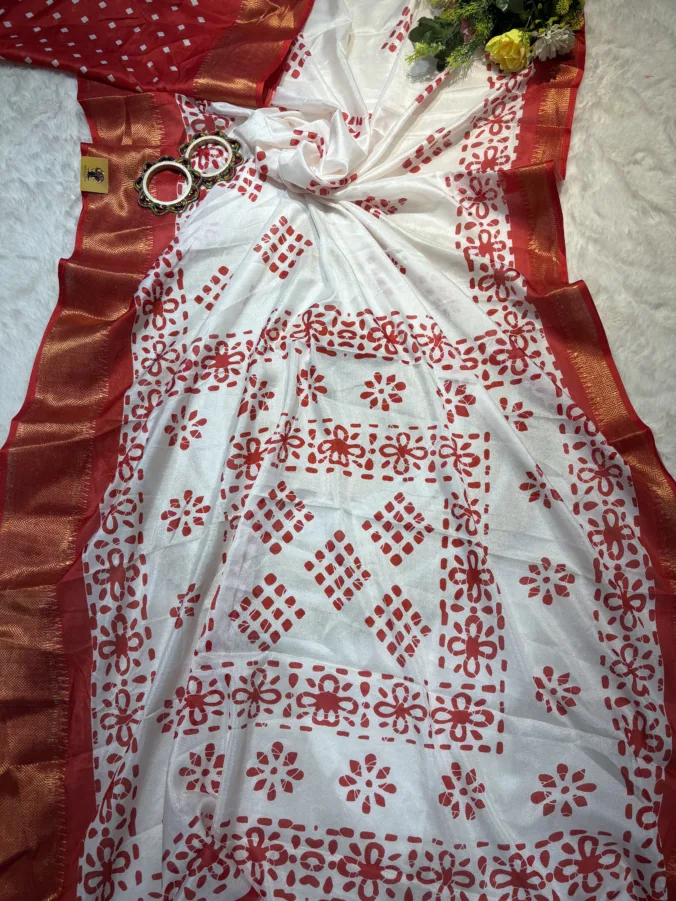 NEELAM TRADERS NEW LAUNCH TRENDING  white red saree IN SYNTHETIC fabric