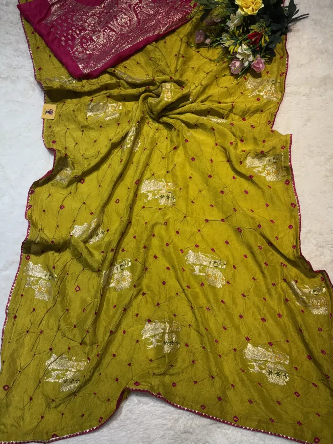 NEELAM TRADERS NEW LAUNCH TRENDING BANDHANI SAREE IN SOFT SILK FABRIC MAHNDI GREEN