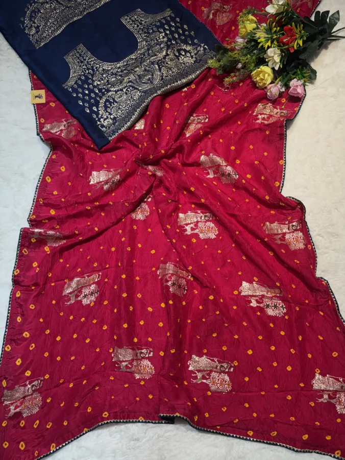 NEELAM TRADERS NEW LAUNCH TRENDING BANDHANI SAREE IN SOFT SILK FABRIC RANI