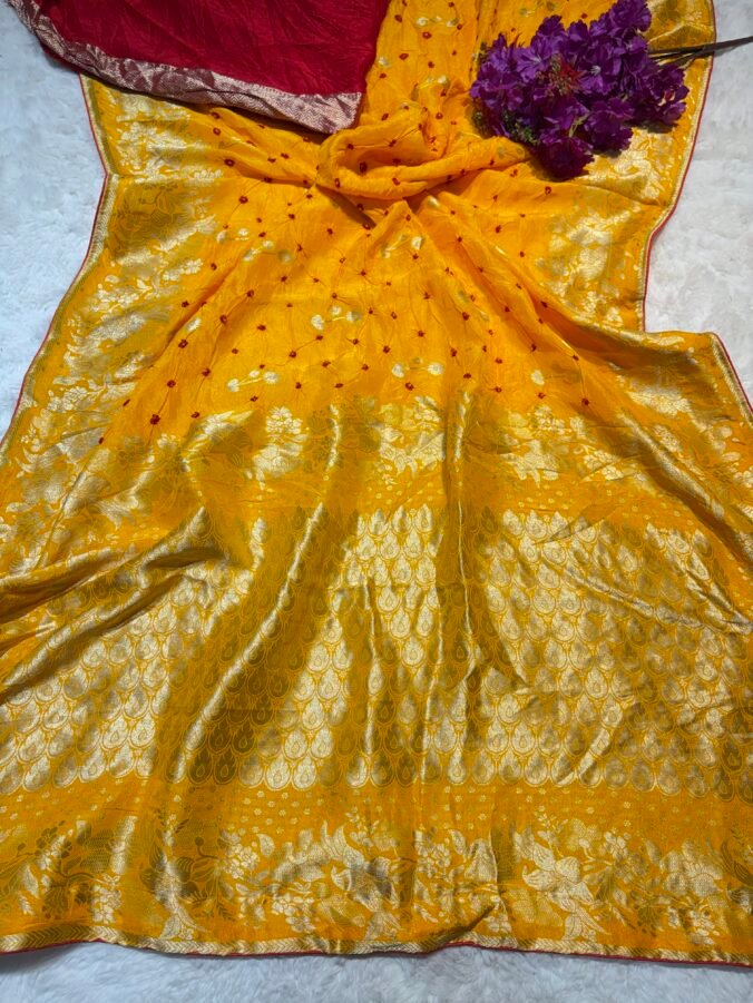 NEELAM TRADERS NEW LAUNCH TRENDING Banarasi saree with handloom Bandhej YELLOW