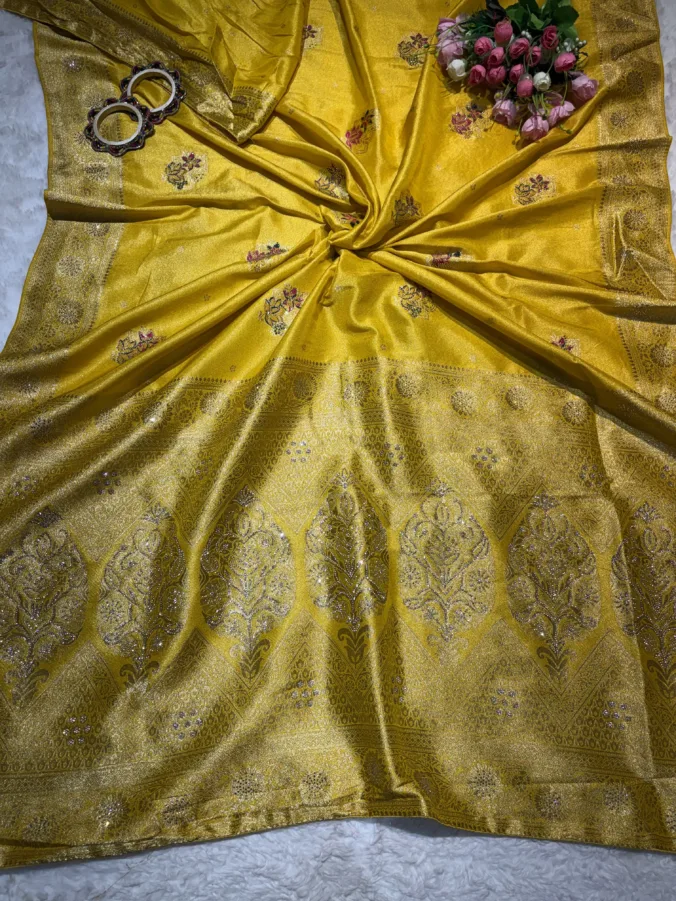 NEELAM TRADERS NEW LAUNCH TRENDING Designer partywear SAREE in soft Kanjivaram fabric YELLOW