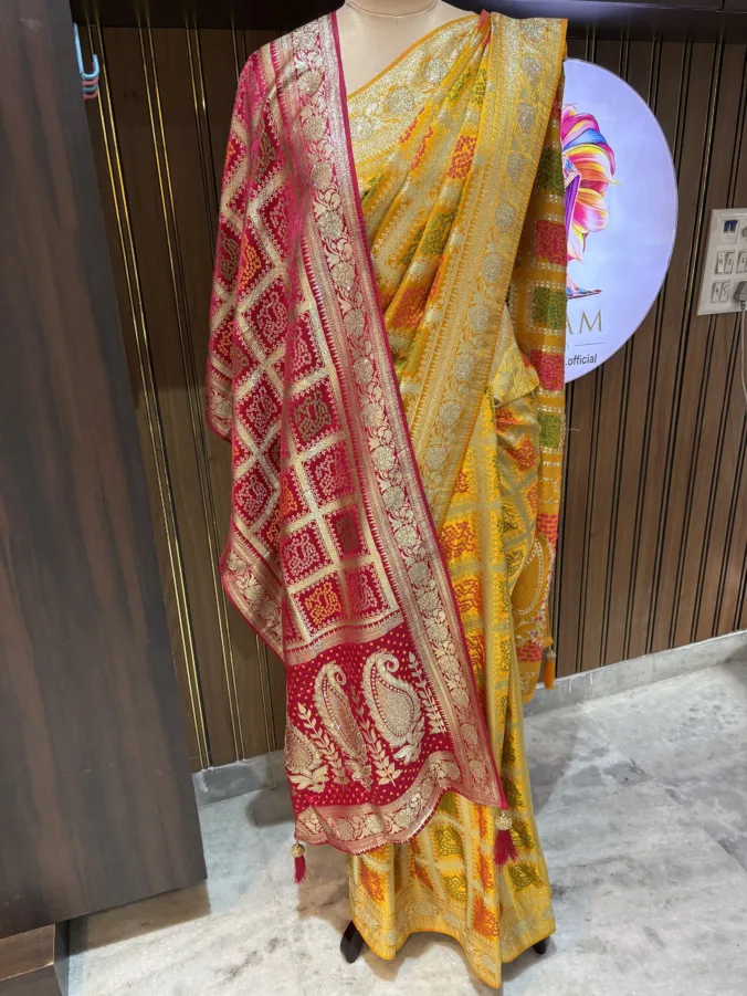 NEELAM TRADERS NEW LAUNCH TRENDING Designer saree with heavy  dupatta consept YELLOW