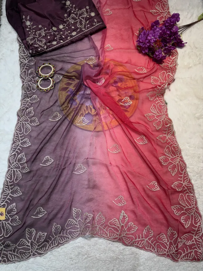 NEELAM TRADERS NEW LAUNCH TRENDING  Multicolour Georgette saree with pithan work all over