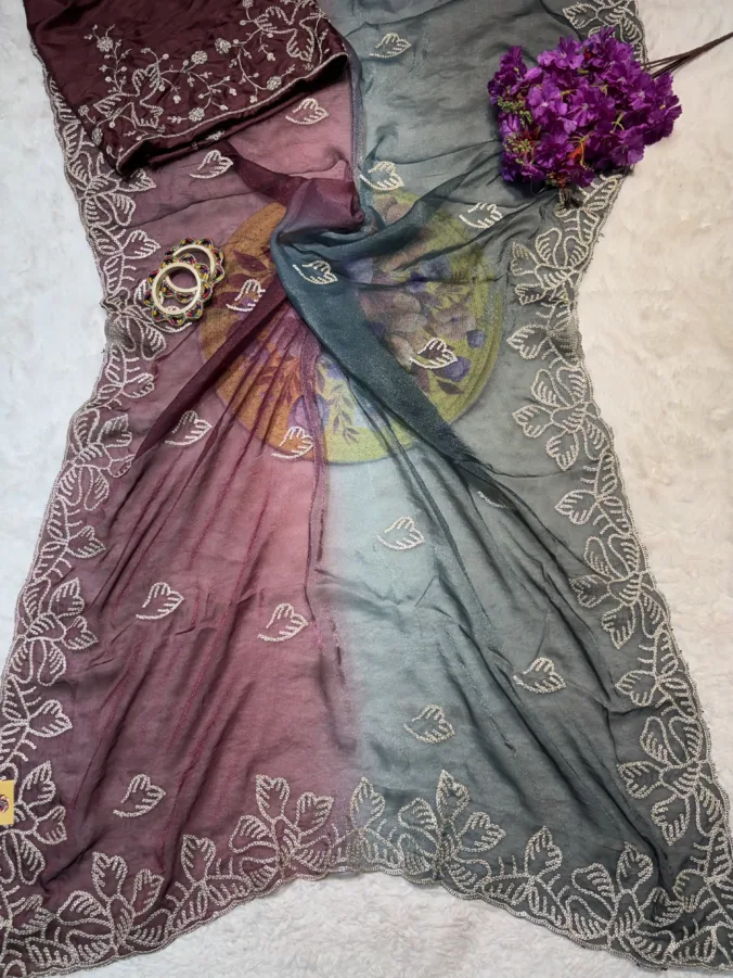 NEELAM TRADERS NEW LAUNCH TRENDING  Multicolour Georgette saree with pithan work all over