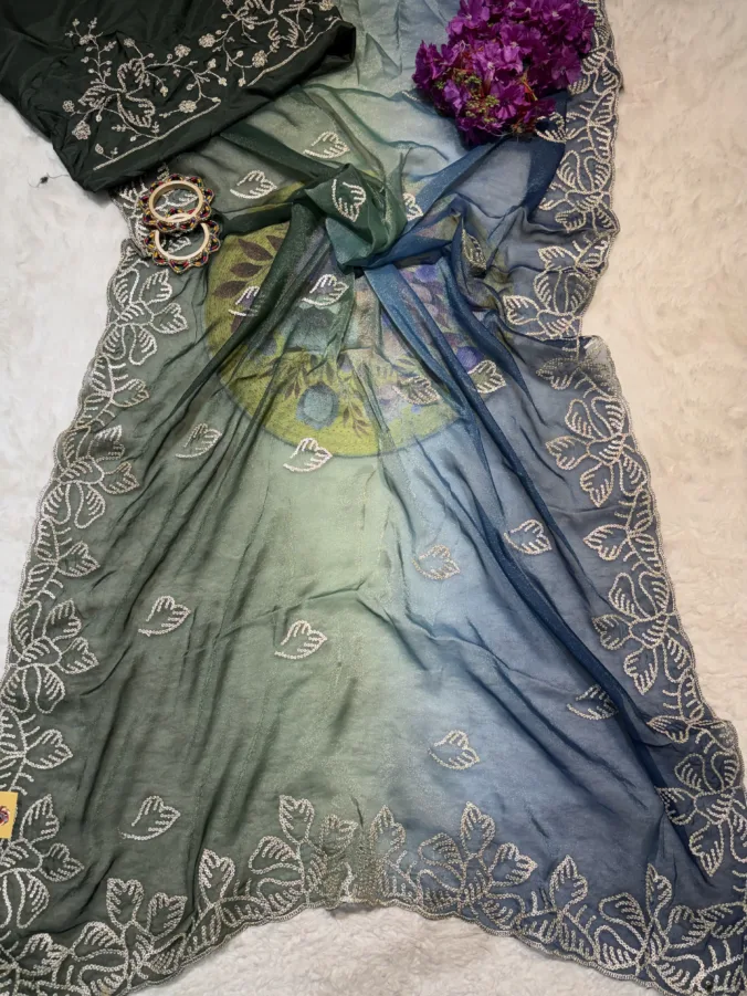 NEELAM TRADERS NEW LAUNCH TRENDING  Multicolour Georgette saree with pithan work all over