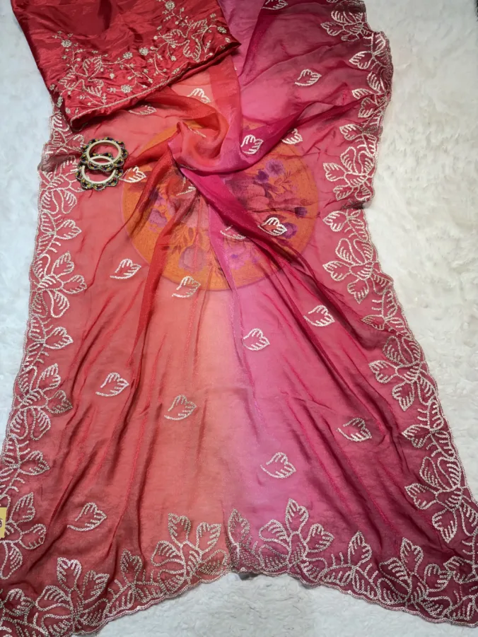 NEELAM TRADERS NEW LAUNCH TRENDING  Multicolour Georgette saree with pithan work all over