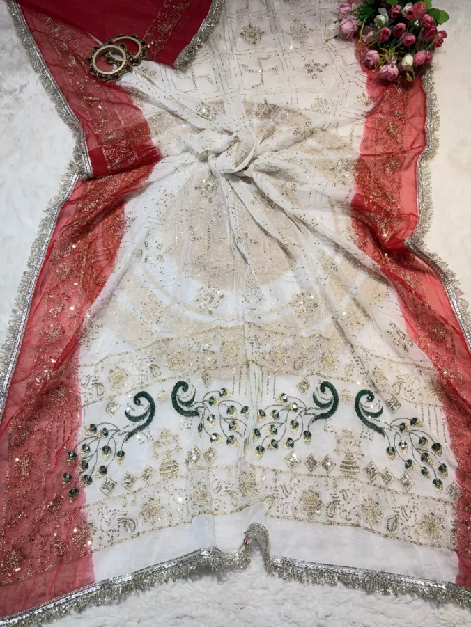 NEELAM TRADERS NEW LAUNCH TRENDING Faganiya special  white red saree