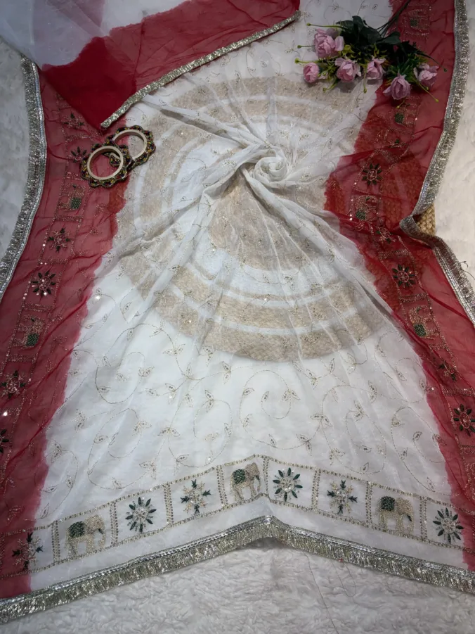 NEELAM TRADERS NEW LAUNCH TRENDING Special white red and white pink saree in soft simmer fabric