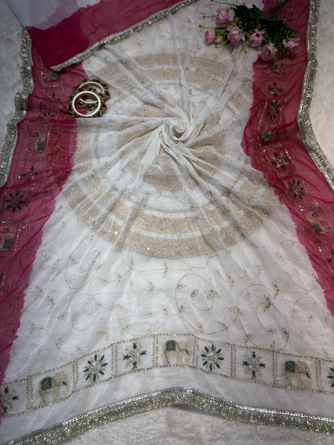 NEELAM TRADERS NEW LAUNCH TRENDING Special white red and white pink saree in soft simmer fabric