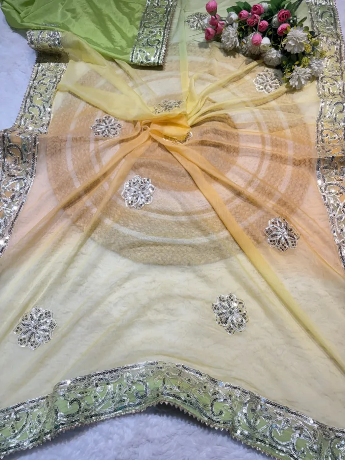 NEELAM TRADERS NEW LAUNCH TRENDING New multicolour rajputi saree with sequence work all over LEMON