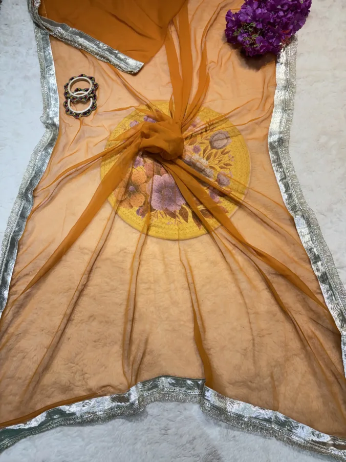 NEELAM TRADERS NEW LAUNCH TRENDING Ankita lokhande Saree in soft georgette fabric MANGO YELLOW