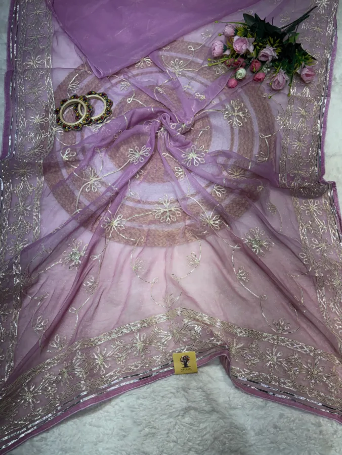 NEELAM TRADERS NEW LAUNCH TRENDING KACHA GOTTA WORK IN SIMMER CHIFFON FABRIC MAZENTA