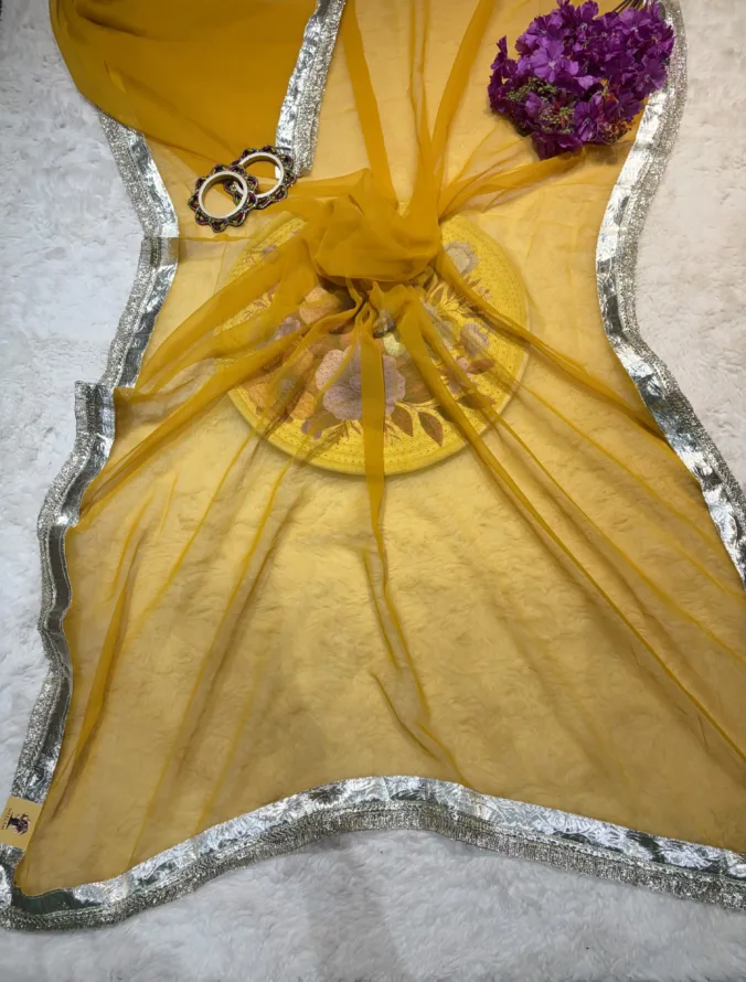 NEELAM TRADERS NEW LAUNCH TRENDING Ankita lokhande Saree in soft georgette fabric MUSTARD YELLOW