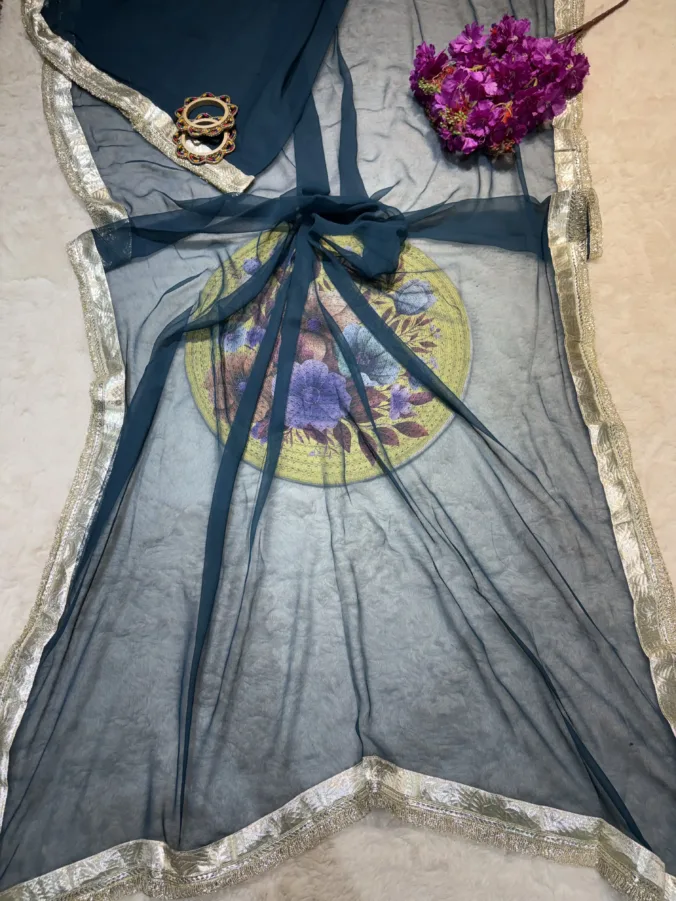 NEELAM TRADERS NEW LAUNCH TRENDING Ankita lokhande Saree in soft georgette fabric PEACOCK BLUE