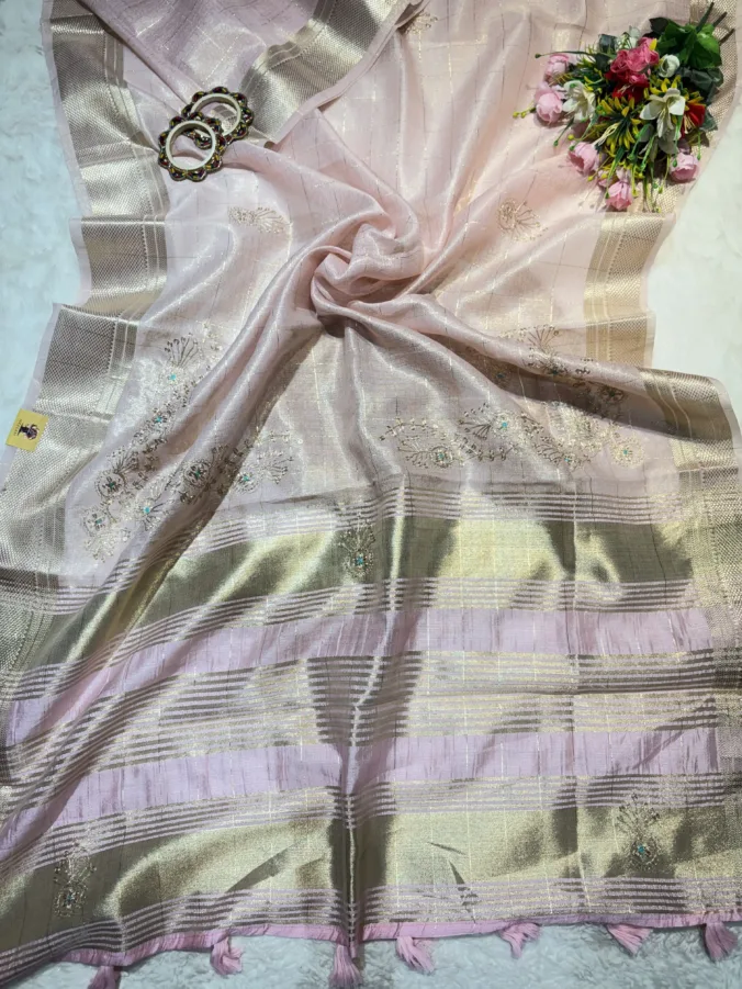 NEELAM TRADERS NEW LAUNCH TRENDING  Budget friendly saree in Cotton Silk Fabric with pithan work all over PINK