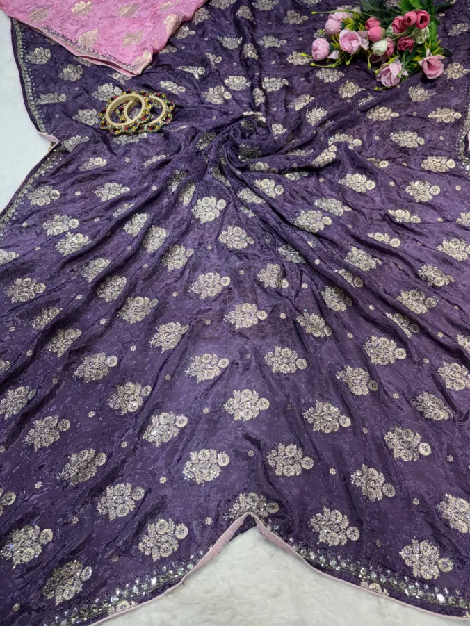 NEELAM TRADERS NEW LAUNCH TRENDING PARTY WEAR SAREE IN PURE FABRIC PURPLE