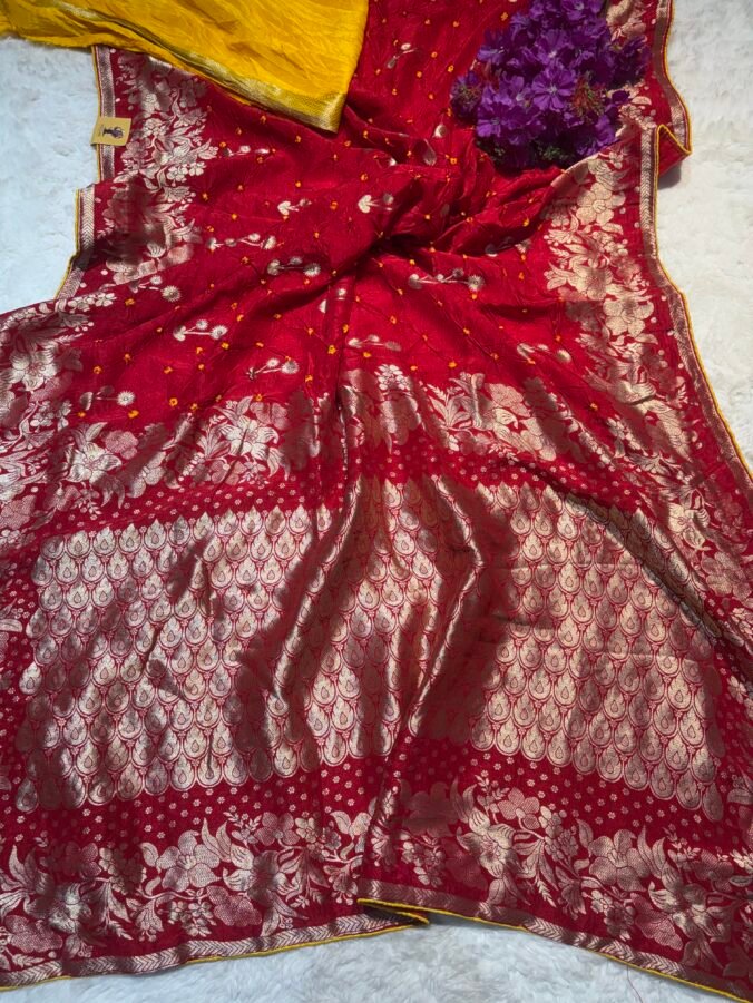 NEELAM TRADERS NEW LAUNCH TRENDING Banarasi saree with handloom Bandhej RED