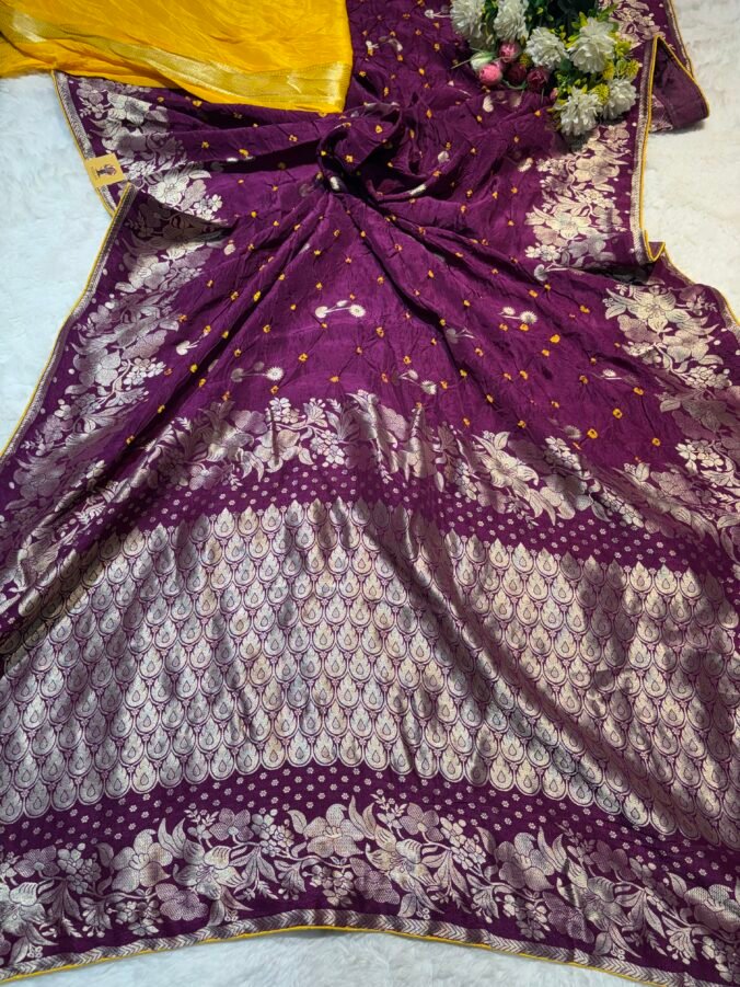 NEELAM TRADERS NEW LAUNCH TRENDING Banarasi saree with handloom Bandhej WINE
