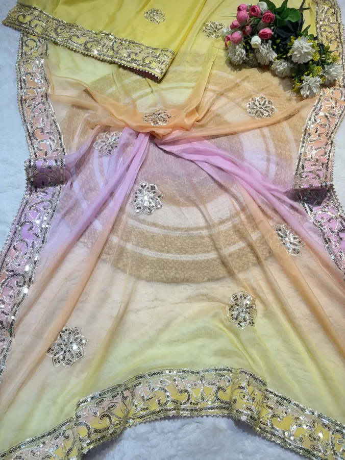 NEELAM TRADERS NEW LAUNCH TRENDING New multicolour rajputi saree with sequence work all over YELLOW