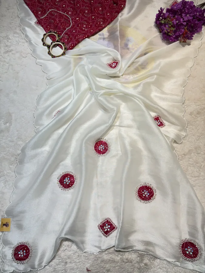 NEELAM TRADERS NEW LAUNCH TRENDING Partywear saree with bandhej patch work and bandhej blouse