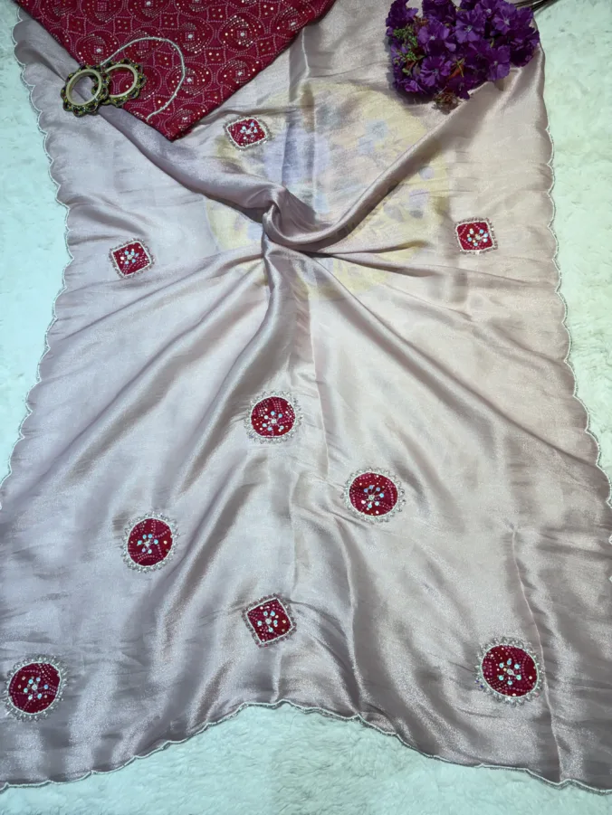 NEELAM TRADERS NEW LAUNCH TRENDING Partywear saree with bandhej patch work and bandhej blouse