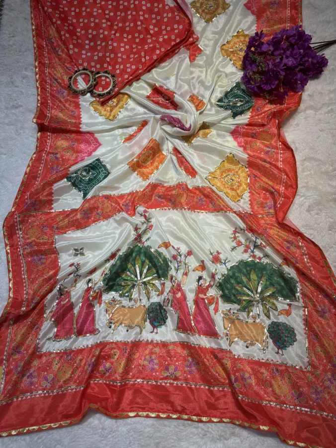 NEELAM TRADERS NEW LAUNCH TRENDING New figure print saree with kacha gota work