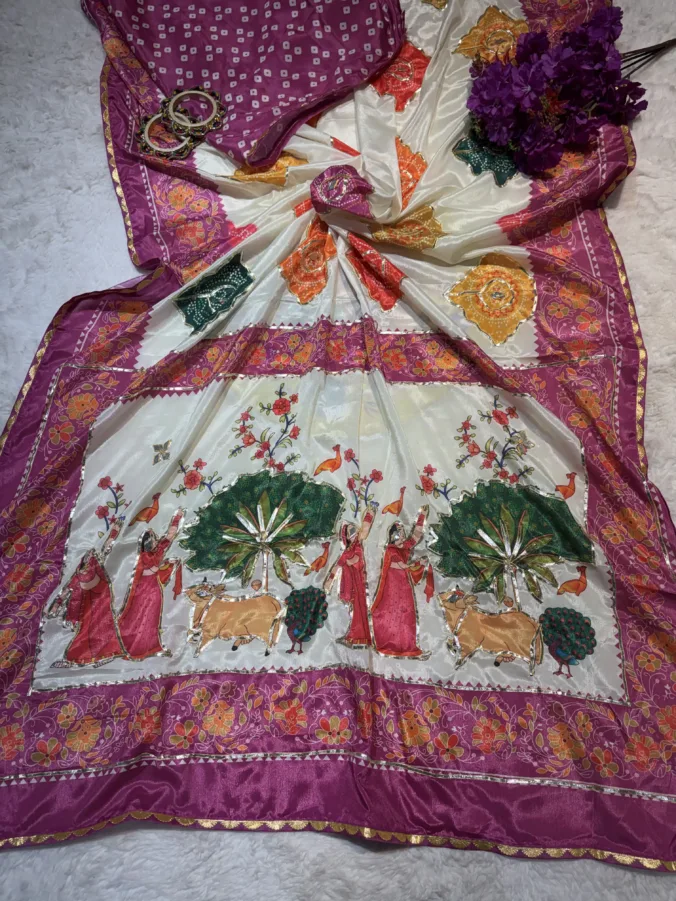 NEELAM TRADERS NEW LAUNCH TRENDING New figure print saree with kacha gota work