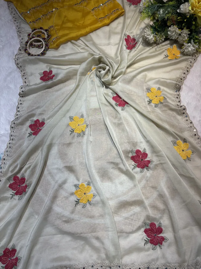 NEELAM TRADERS NEW LAUNCH TRENDING Partywear saree in chiku colour