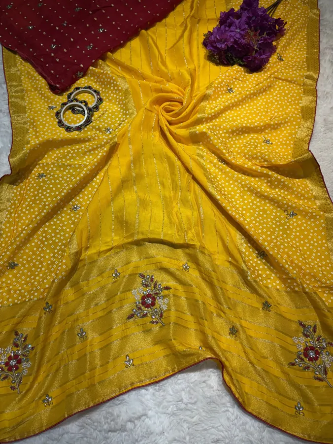 NEELAM TRADERS NEW LAUNCH TRENDING Bandhej saree with hand work all over