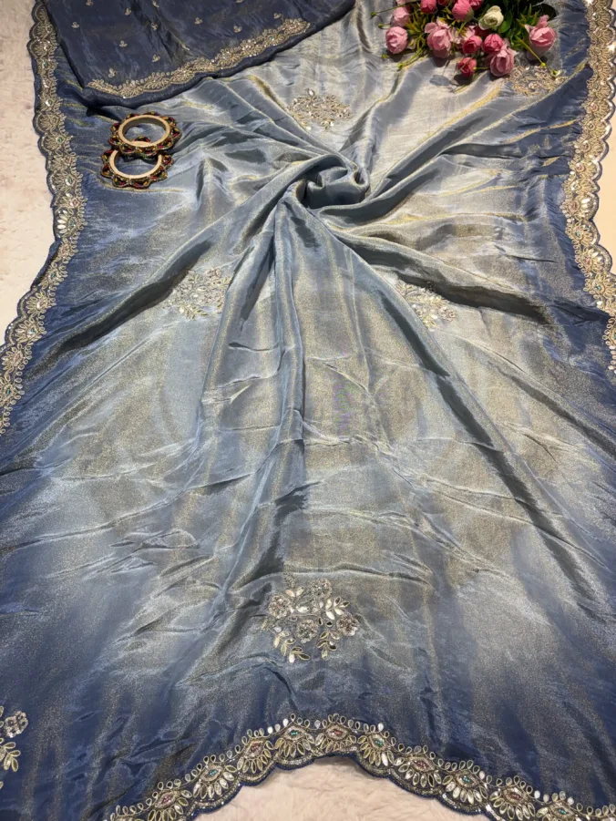 NEELAM TRADERS NEW LAUNCH TRENDING Pure tissue fabric saree with hand kolkatta jardoji work