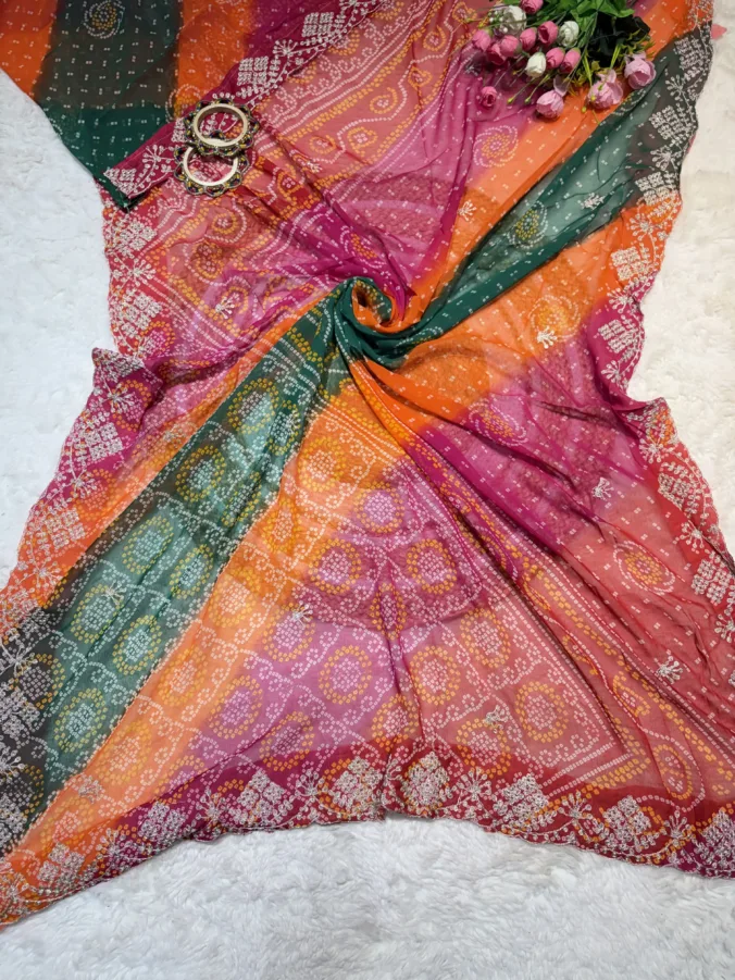 NEELAM TRADERS NEW LAUNCH TRENDING Pachranga saree in soft georgette fabric with pittan work all over