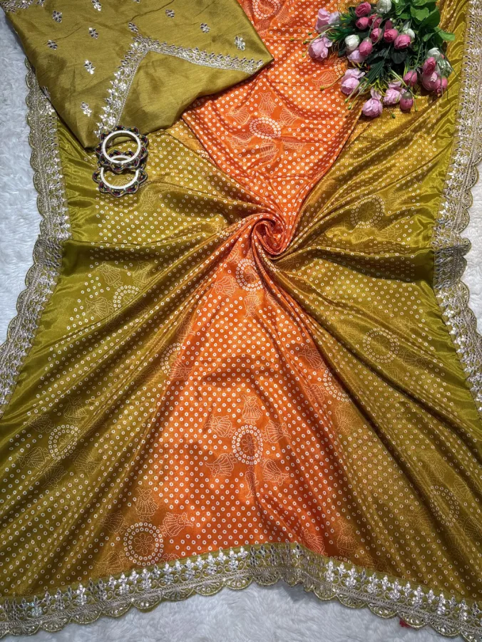 NEELAM TRADERS NEW LAUNCH TRENDING New bandhej saree with gotta patti work