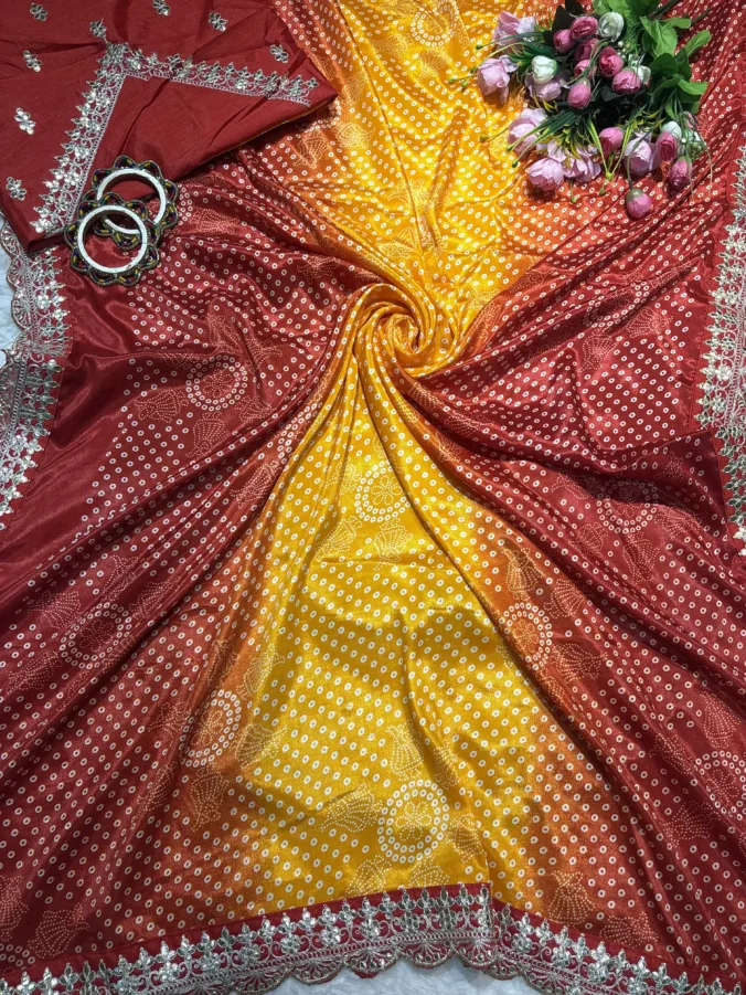 NEELAM TRADERS NEW LAUNCH TRENDING New bandhej saree with gotta patti work