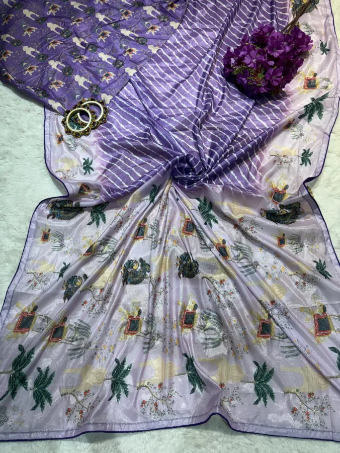 NEELAM TRADERS NEW LAUNCH TRENDING Figure digital print saree with handwork and lehariya design all over