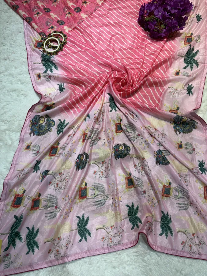 NEELAM TRADERS NEW LAUNCH TRENDING Figure digital print saree with handwork and lehariya design all over