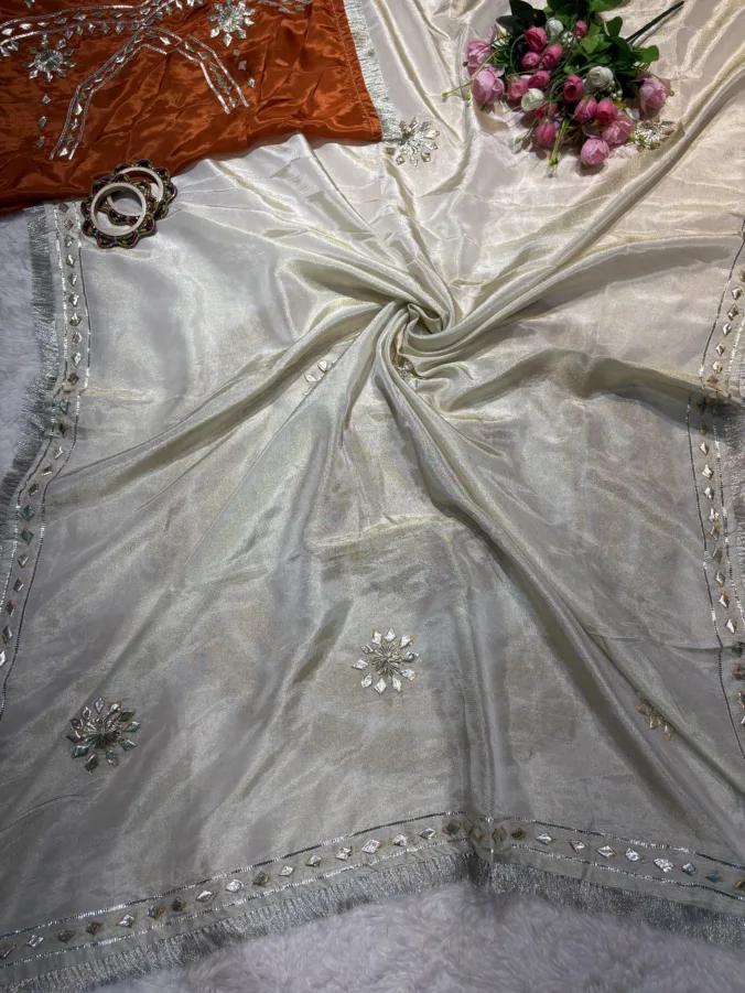 NEELAM TRADERS NEW LAUNCH TRENDING unstitched aangi blouse saree in pure TUSSAR silk fabric