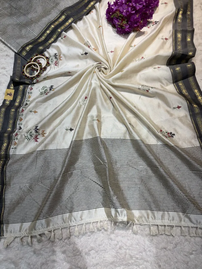 NEELAM TRADERS NEW LAUNCH TRENDING multicolour Thread Work saree in soft cotton silk fabric with jari weaving border