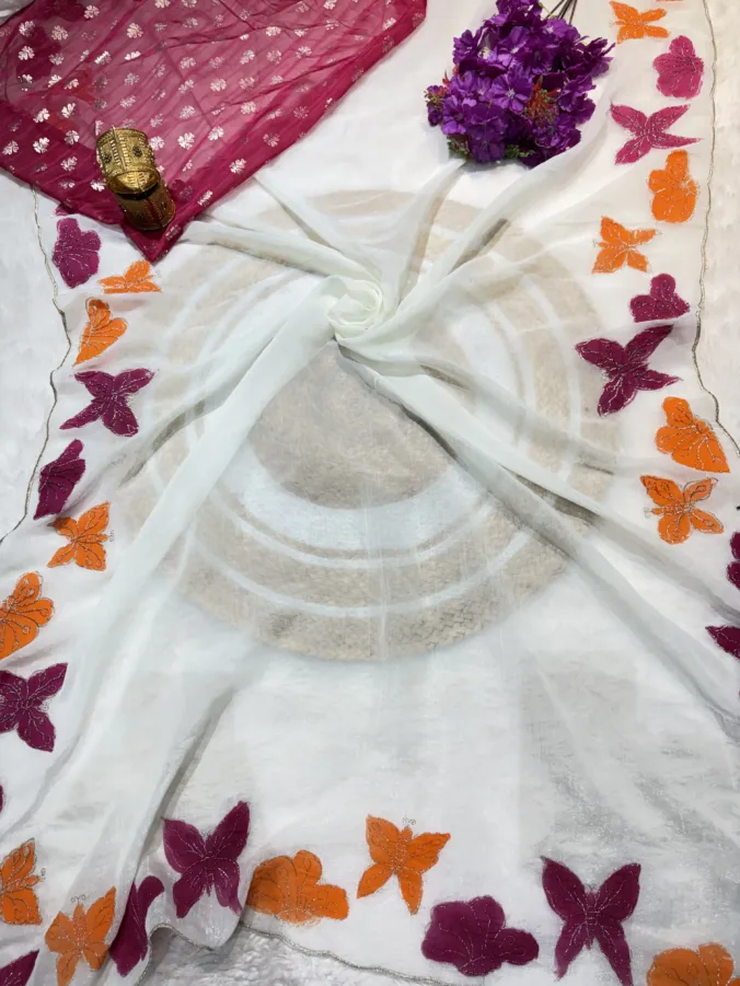 NEELAM TRADERS NEW LAUNCH TRENDING Butterfly saree in off white colour