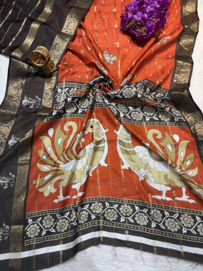 NEELAM TRADERS NEW LAUNCH TRENDING New rust plus coffee colour combination saree with bandhej and digital print with jari weaving