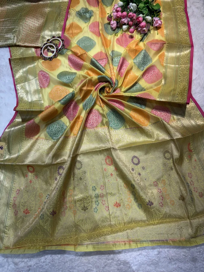 NEELAM TRADERS NEW LAUNCH TRENDING Bandhej saree with zari pallu and zari border all over