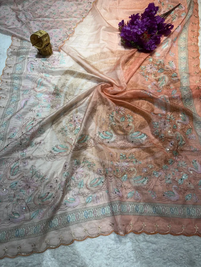 NEELAM TRADERS NEW LAUNCH TRENDING Digital figure print saree with pithan and sequence work all over