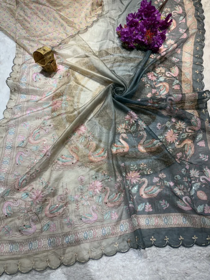 NEELAM TRADERS NEW LAUNCH TRENDING Digital figure print saree with pithan and sequence work all over