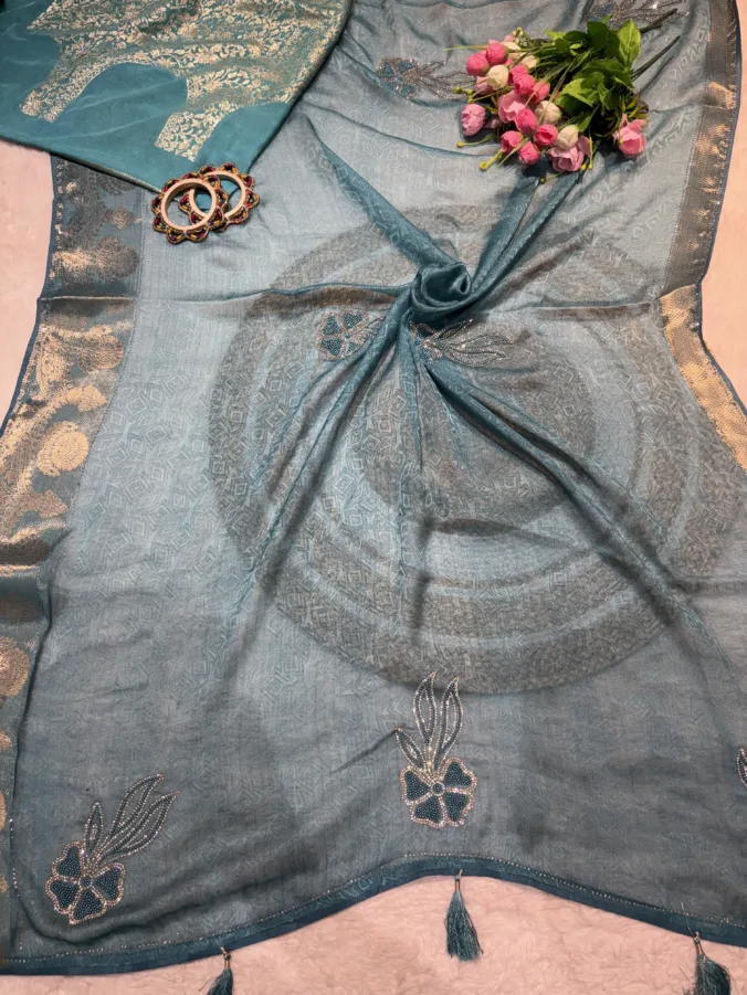 NEELAM TRADERS NEW LAUNCH TRENDING Partywear saree with zarkan butta and latkan in soft Georgette fabric