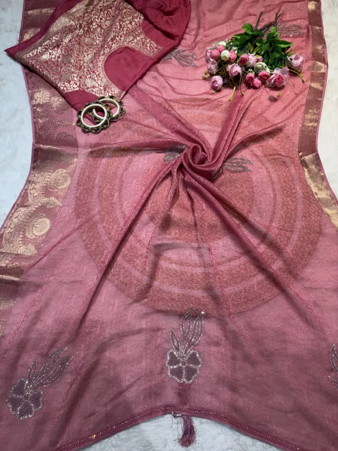 NEELAM TRADERS NEW LAUNCH TRENDING Partywear saree with zarkan butta and latkan in soft Georgette fabric