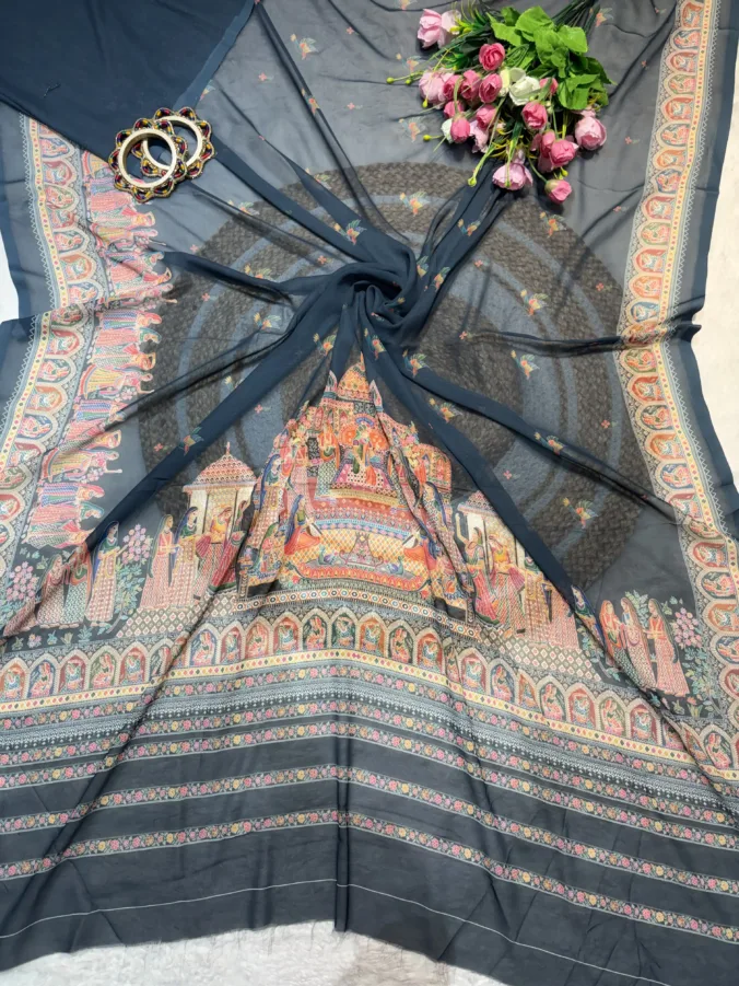 NEELAM TRADERS NEW LAUNCH TRENDING Summer Special Collection Digitat Print Saree In Soft Georgette Fabric Without Border