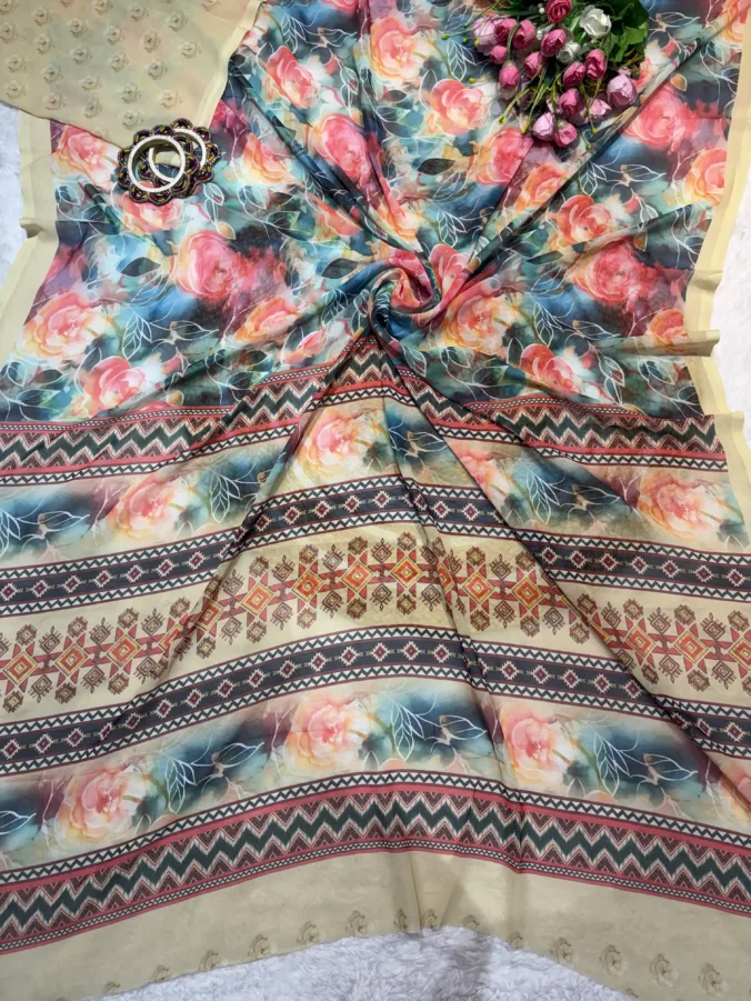 NEELAM TRADERS NEW LAUNCH TRENDING Summer special collection digitat print saree in soft Georgette fabric without border